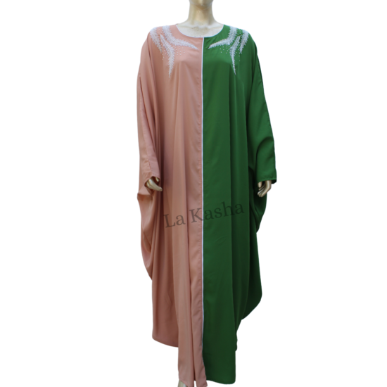 Kaftan abaya with hand work in poly crepe colour block design