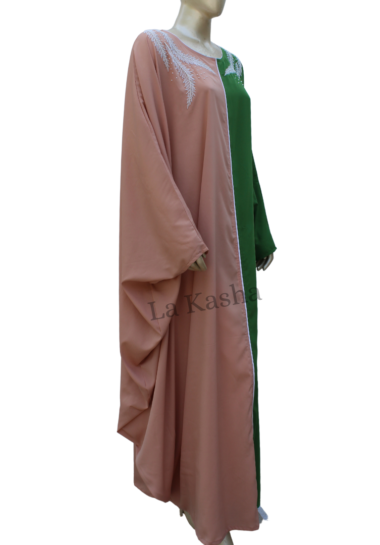 Kaftan abaya with hand work in poly crepe colour block design
