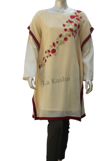 Tunic Kaftan for women in poly georgette with silk thread embroidery