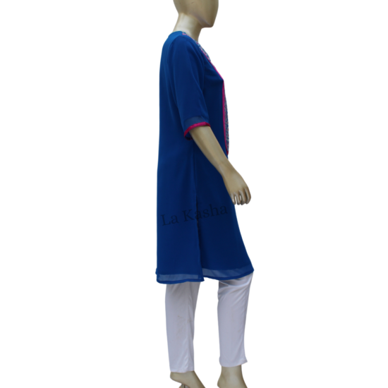 Tunic Kurti intricately hand machine worked with silk thread in poly georgette