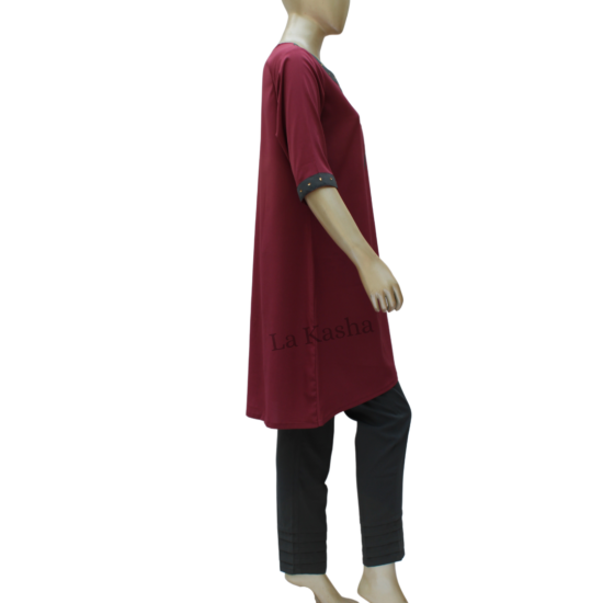 Tunic Kurti in Poly Crepe with a cross bottom highlight and contrast tape