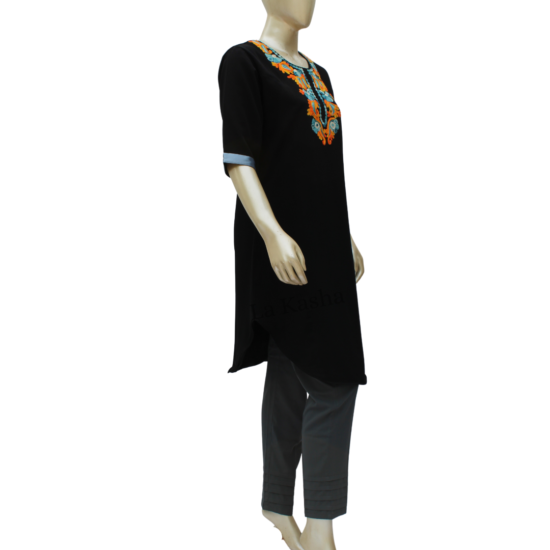 Tunic Kurti intricately hand machine worked with silk thread in poly georgette