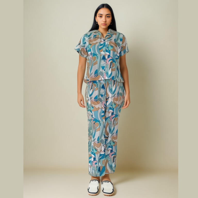Matte Satin Digital Print Co-ord Set – Effortless Chic