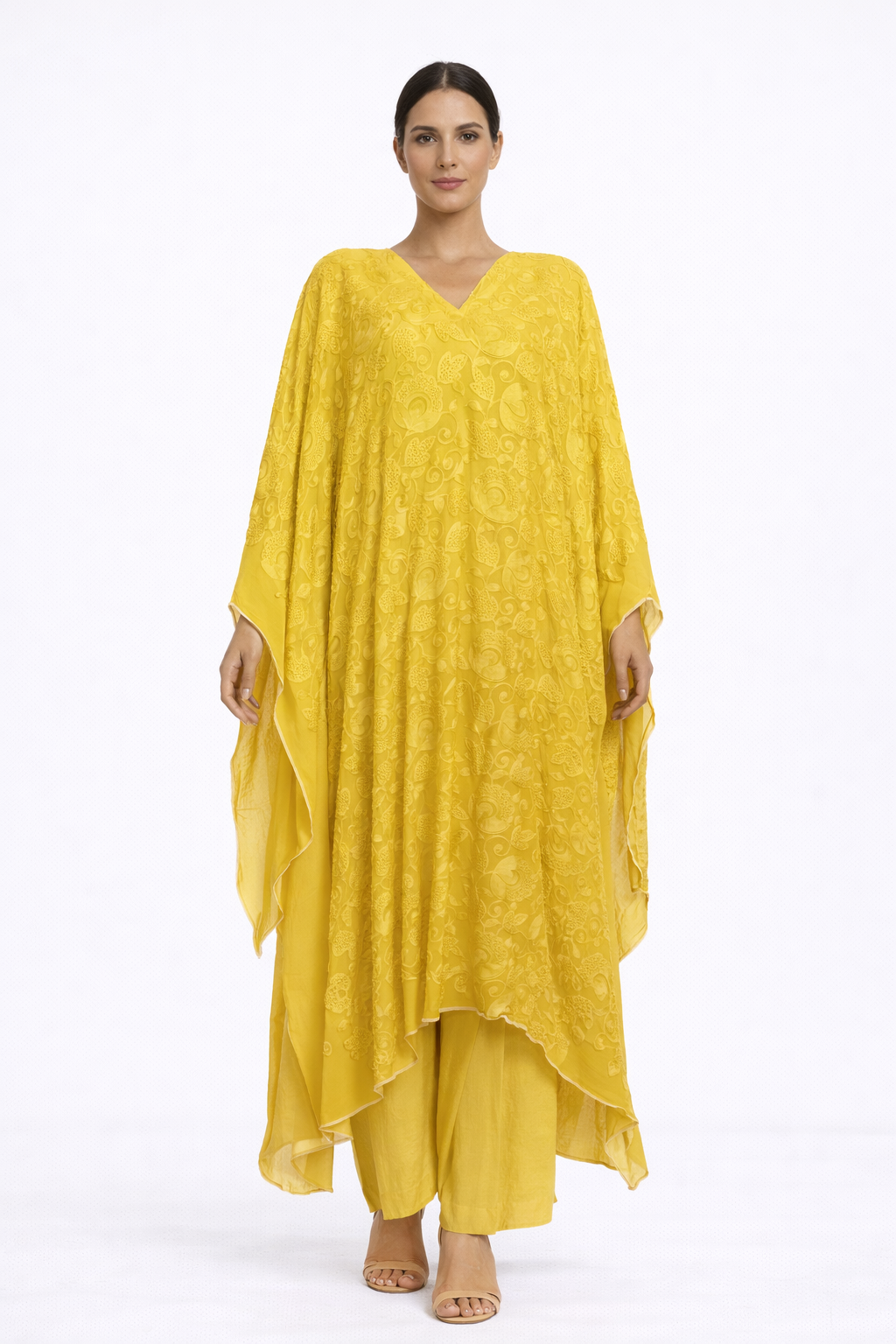 Women's Lemon Yellow Georgette Chikankari Semi-stitched Set
