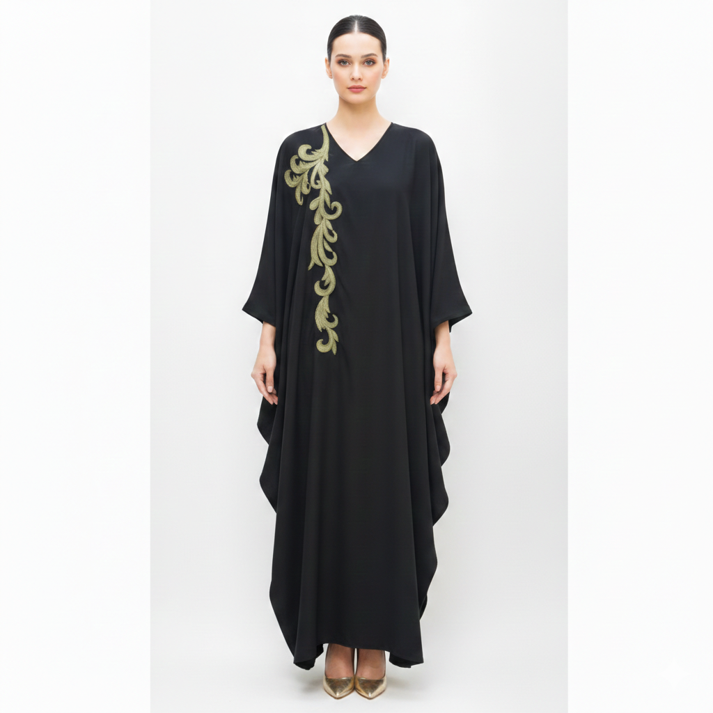 Dubai-Style Kaftan Abaya for Women with Zari Embroidery