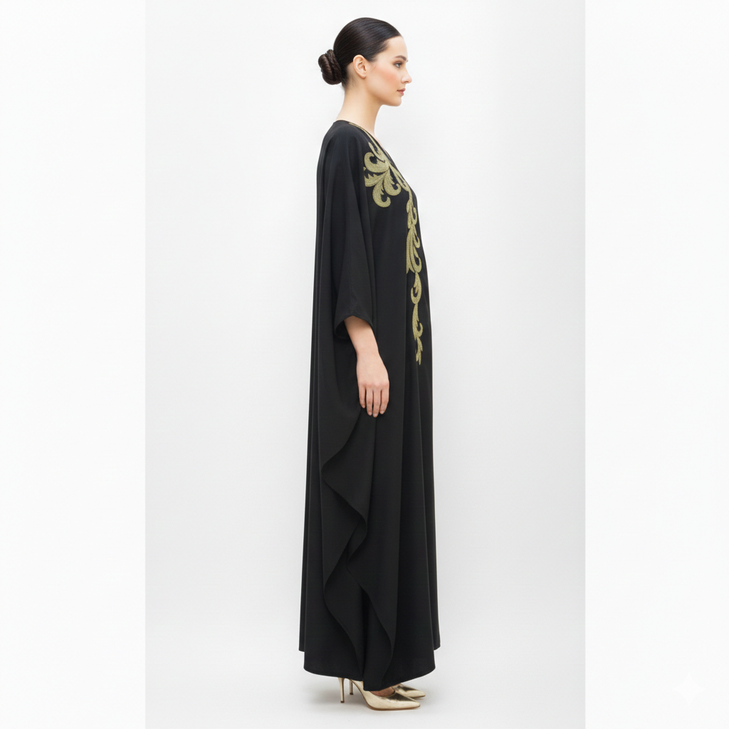 Dubai-Style Kaftan Abaya for Women with Zari Embroidery - Image 2