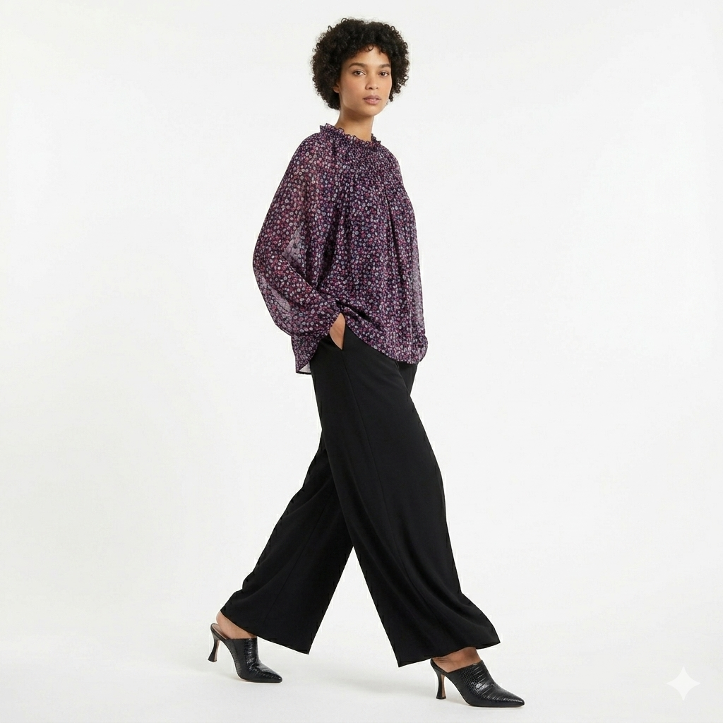 Women’s Chiffon Ditsy Print Top – Elegant Blouse