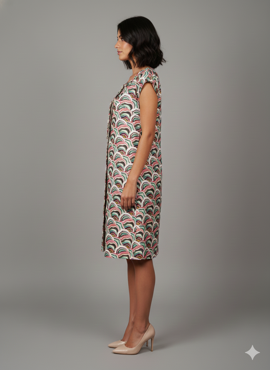 Vivid Abstract Print Midi Dress – Premium Matte Satin Wear - Image 2
