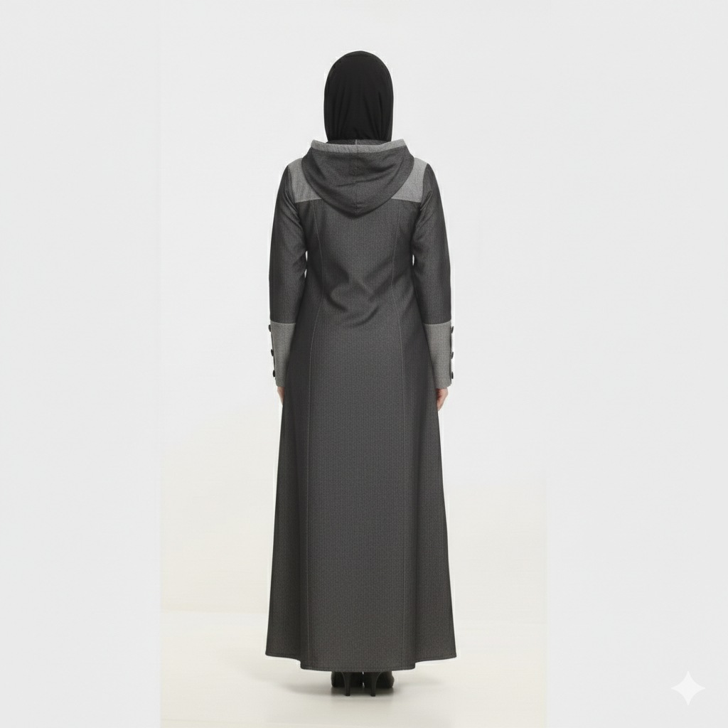 Hooded unwashed Denim Modest Abaya Dress | Sustainable style - Image 3