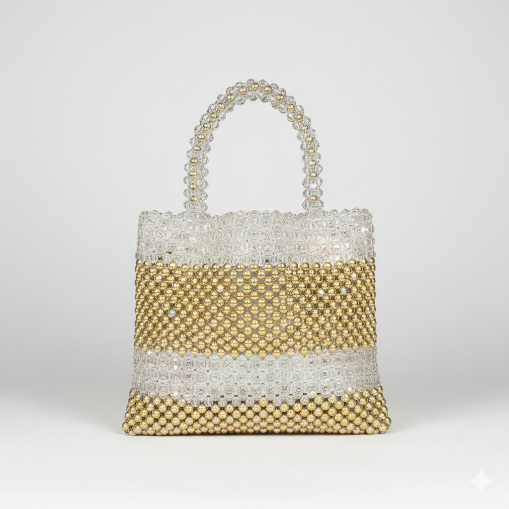 Handmade Gold Beaded Tote Bag for Women – Artisan-Crafted