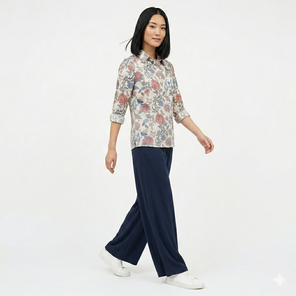 Women’s Matte Satin Printed Shirt – Elegant Workwear - Image 2