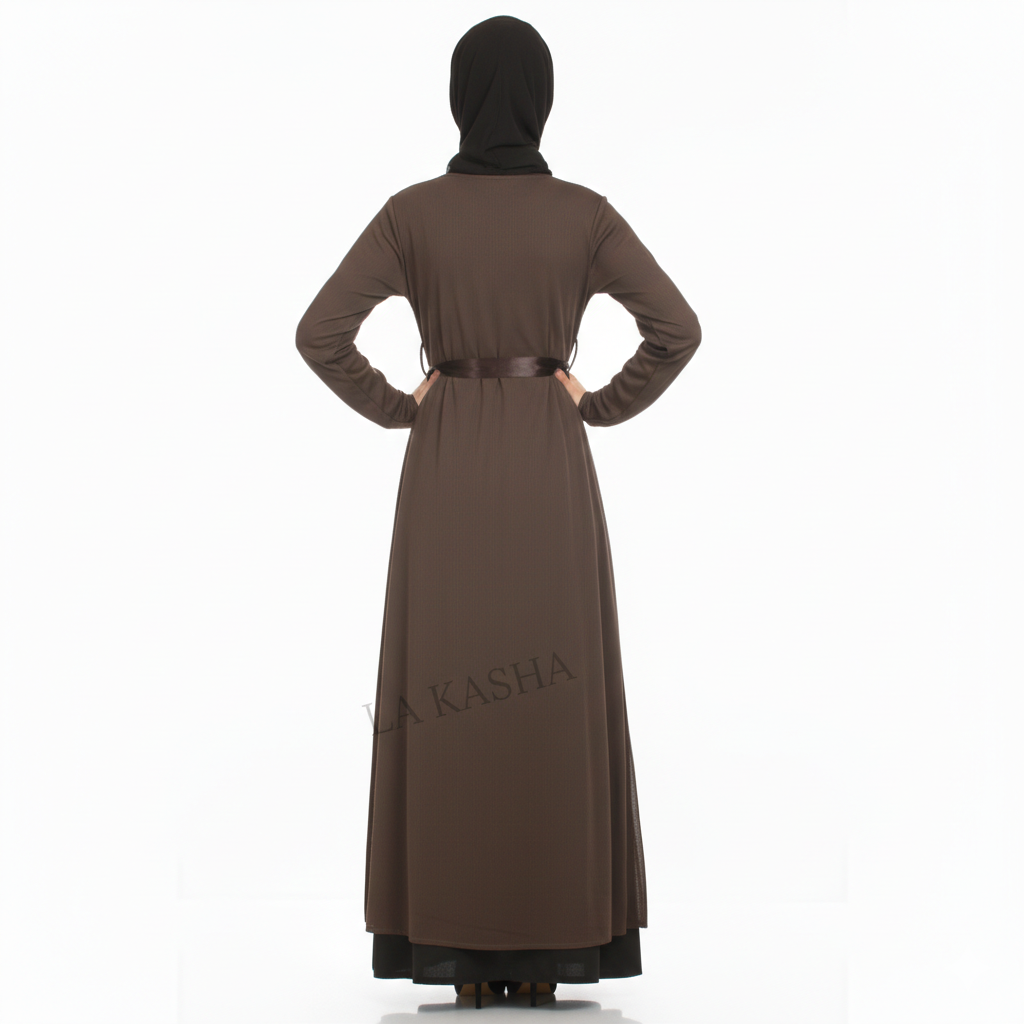 Double-Layered Chiffon Abaya for Women – Satin Waist Tie - Image 3