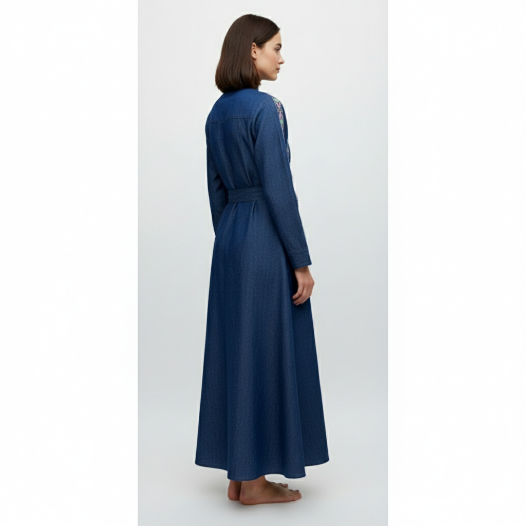 Sustainable Denim Abaya Jacket – Long Modest Eco Fashion - Image 3