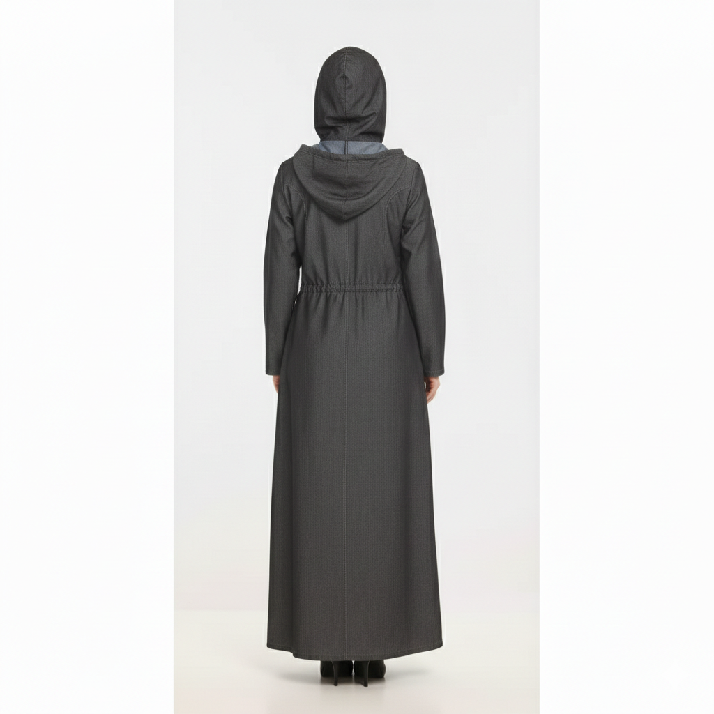 Urban Style Unwashed Denim Abaya | Long Hooded Dress - Image 3