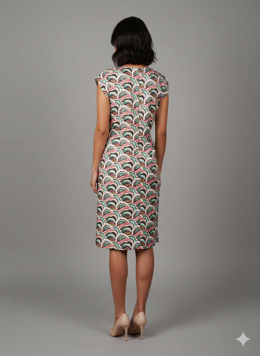 Vivid Abstract Print Midi Dress – Premium Matte Satin Wear - Image 3