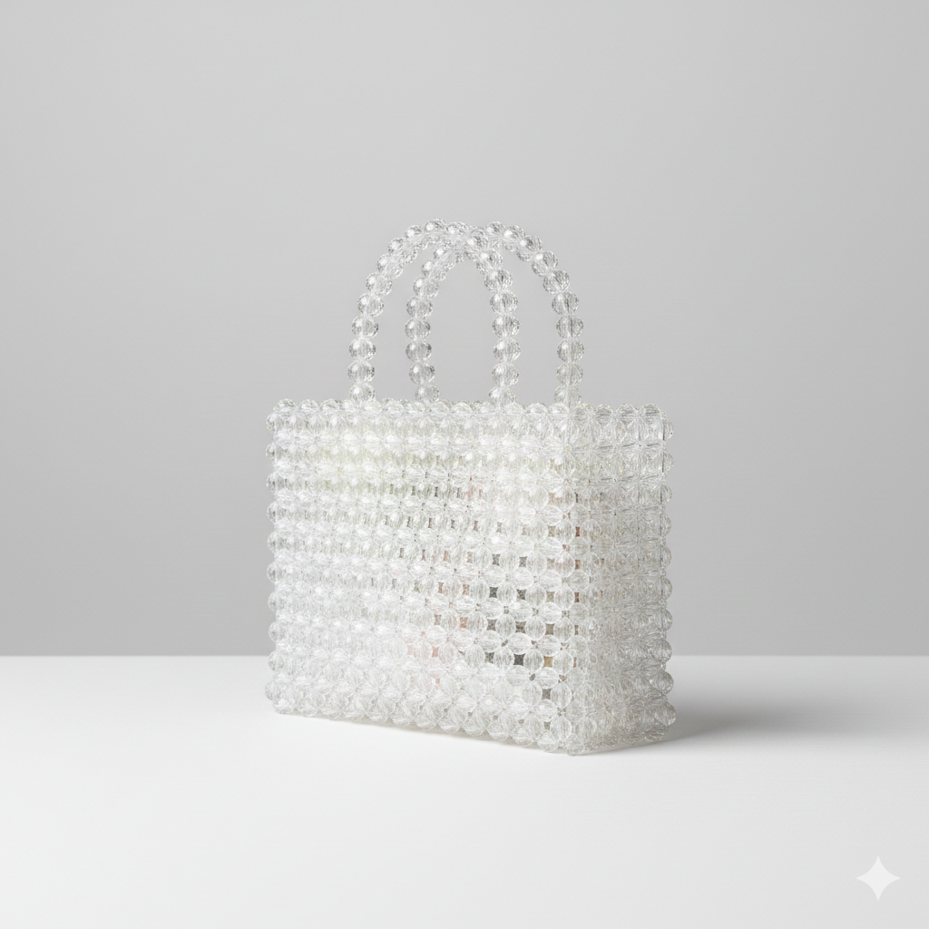 Handmade Clear Beaded Handbag for Women – Statement Bag - Image 2
