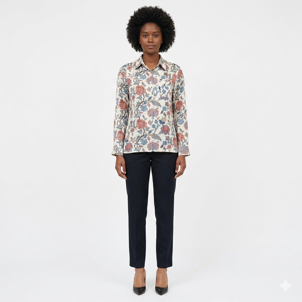 Women’s Matte Satin Printed Shirt – Elegant Workwear