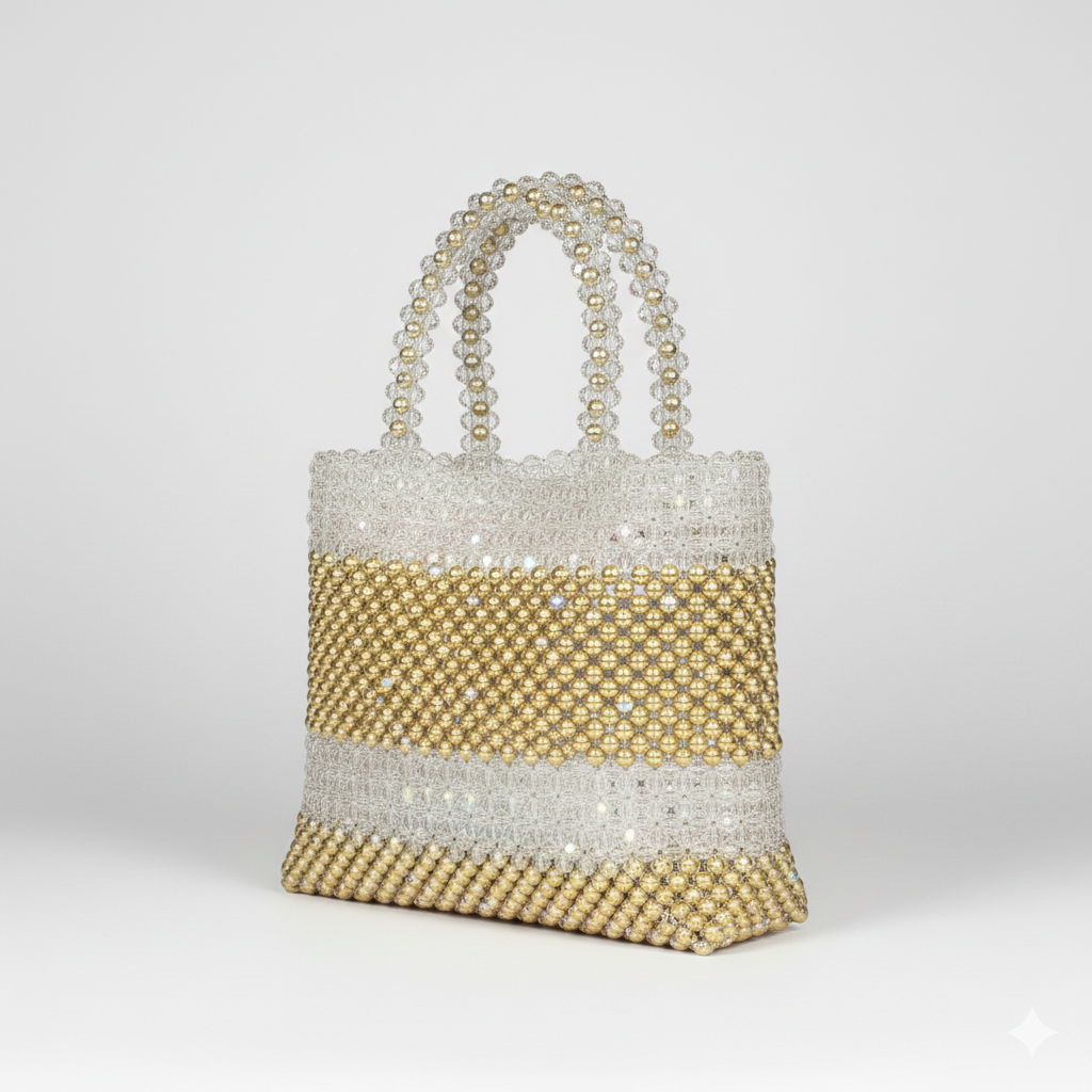 Handmade Gold Beaded Tote Bag for Women – Artisan-Crafted - Image 2