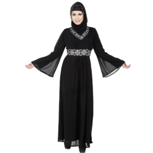 Abaya in Poly georgette, hand embroidered.