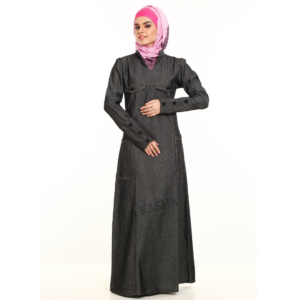 Denim Abaya with Chinese Collar