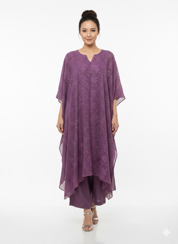 Women's Grape Pure Georgette Chikankari Semi-Stitched Kurti Set