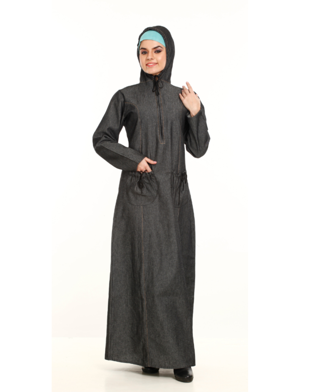 abaya with hoodie and pockets