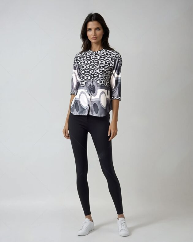 women's trendy satin abstract print shirt