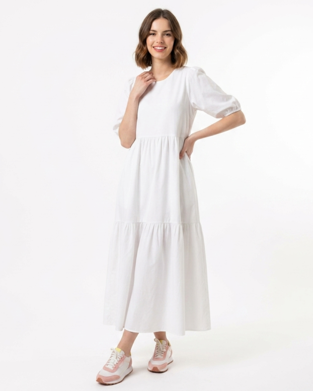 Women's Pure Cotton Tiered Midi Dress | Sustainable, Breathable