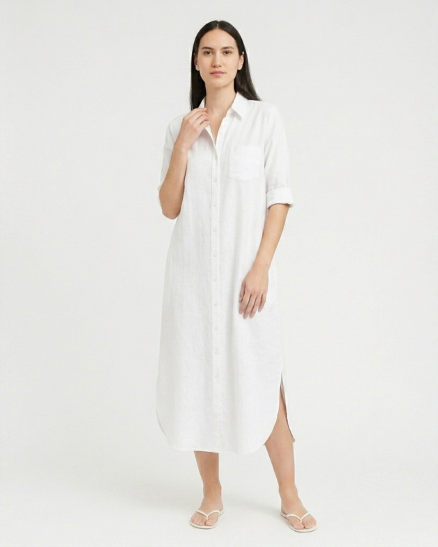 Sustainable Long White Cotton Shirt Dress- European-style