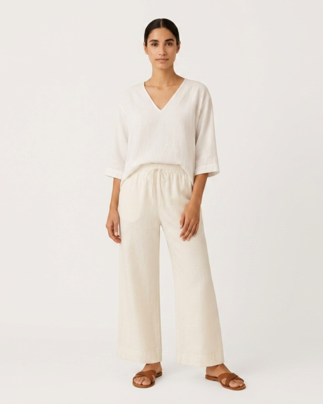 Sustainable Cotton Wide-Leg Pant | Elastic Waist & Drawstring