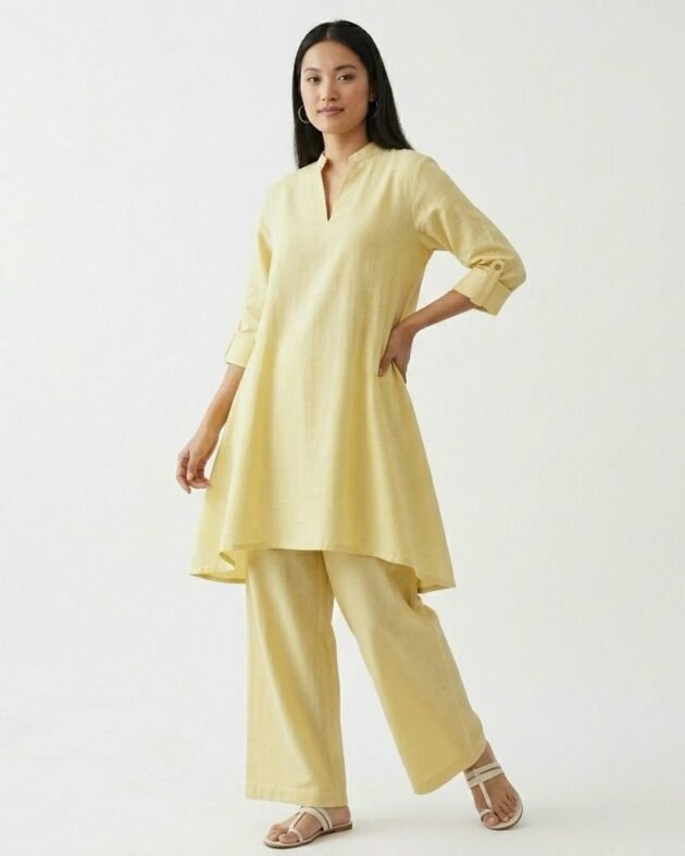Cotton Tunic Set | Loose Fit Kurta & Wide-Leg Trousers