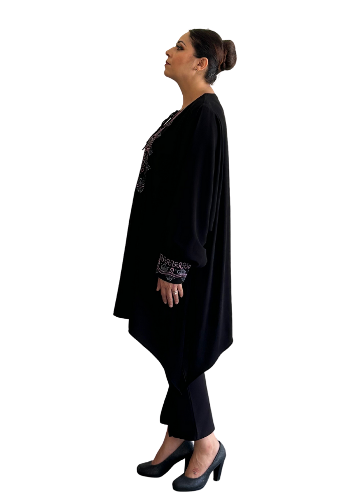 Artisan Embroidered Poly Crepe Kaftan Co-ord Set | Wide-Leg Trousers - Image 2