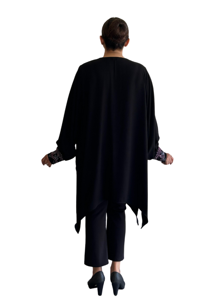 Artisan Embroidered Poly Crepe Kaftan Co-ord Set | Wide-Leg Trousers - Image 3