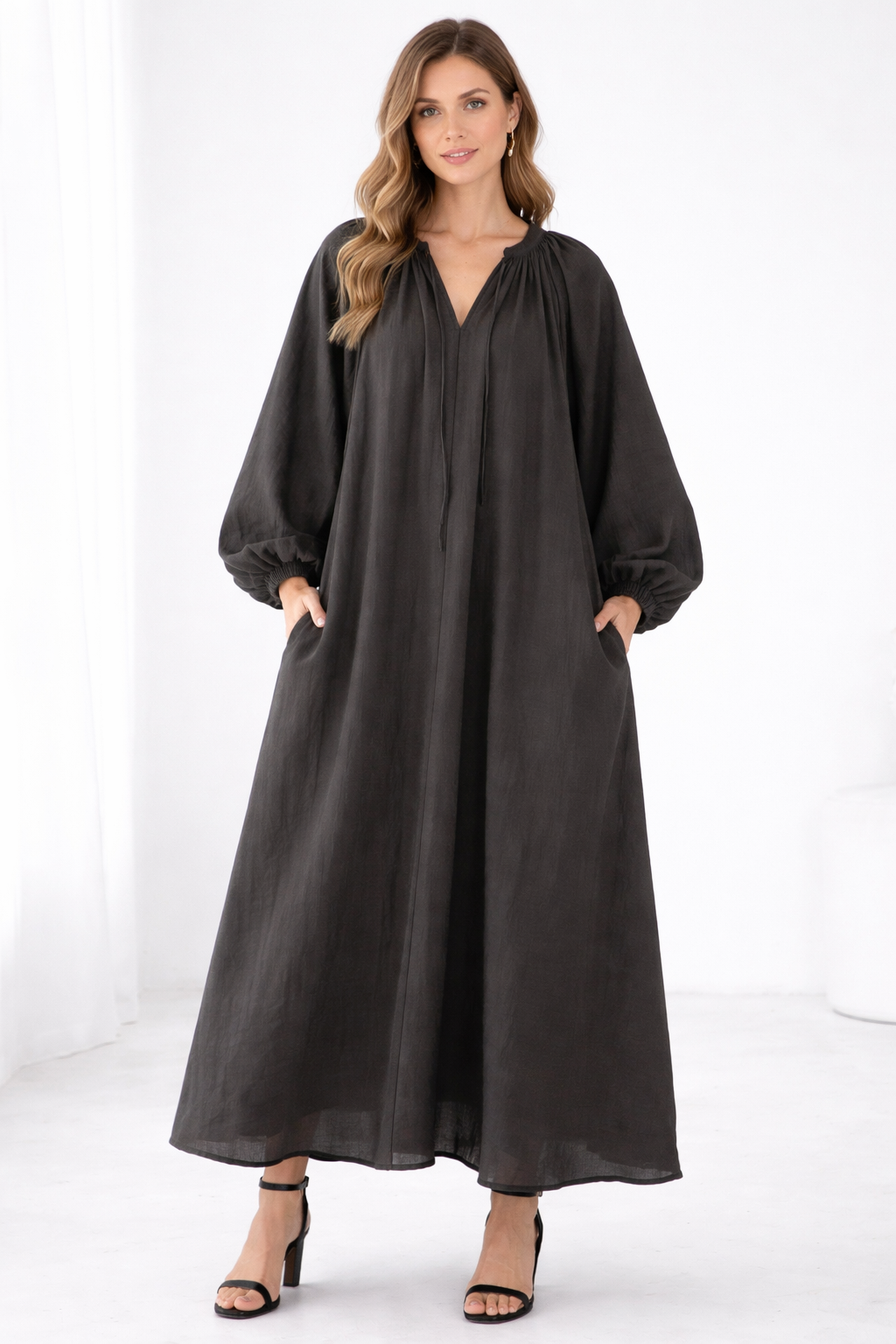 Women’s Cotton Comfort Fit Maxi Abaya Dress with Pockets