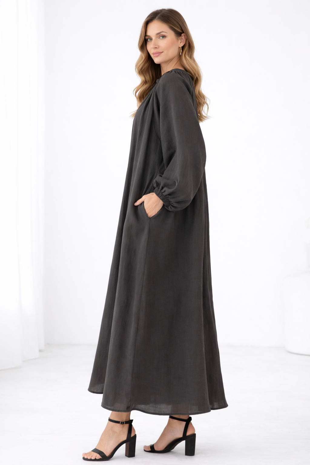 Women’s Cotton Comfort Fit Maxi Abaya Dress with Pockets - Image 2
