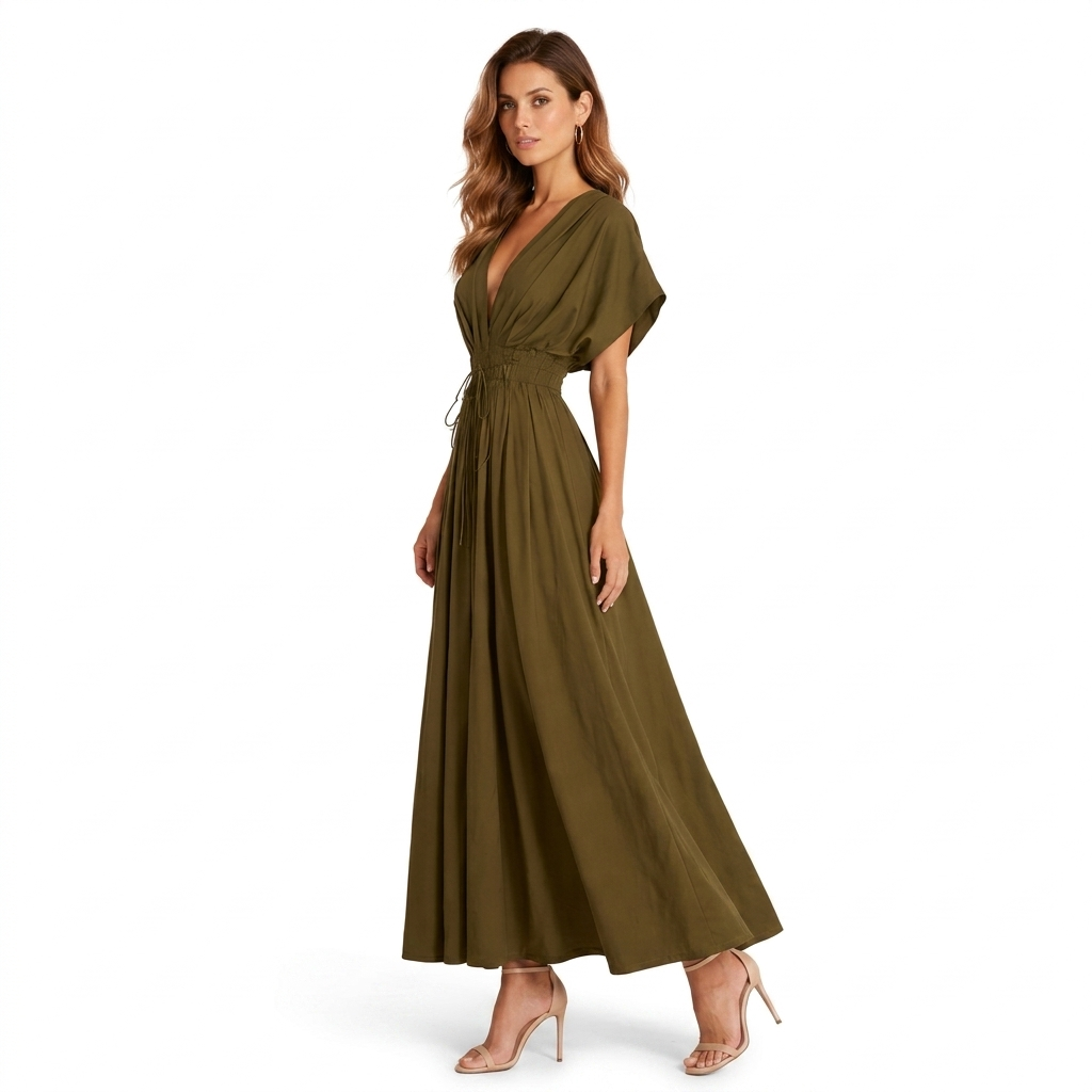 Pleated Kimono Sleeve Maxi Dress – A-Line Occasion Gown