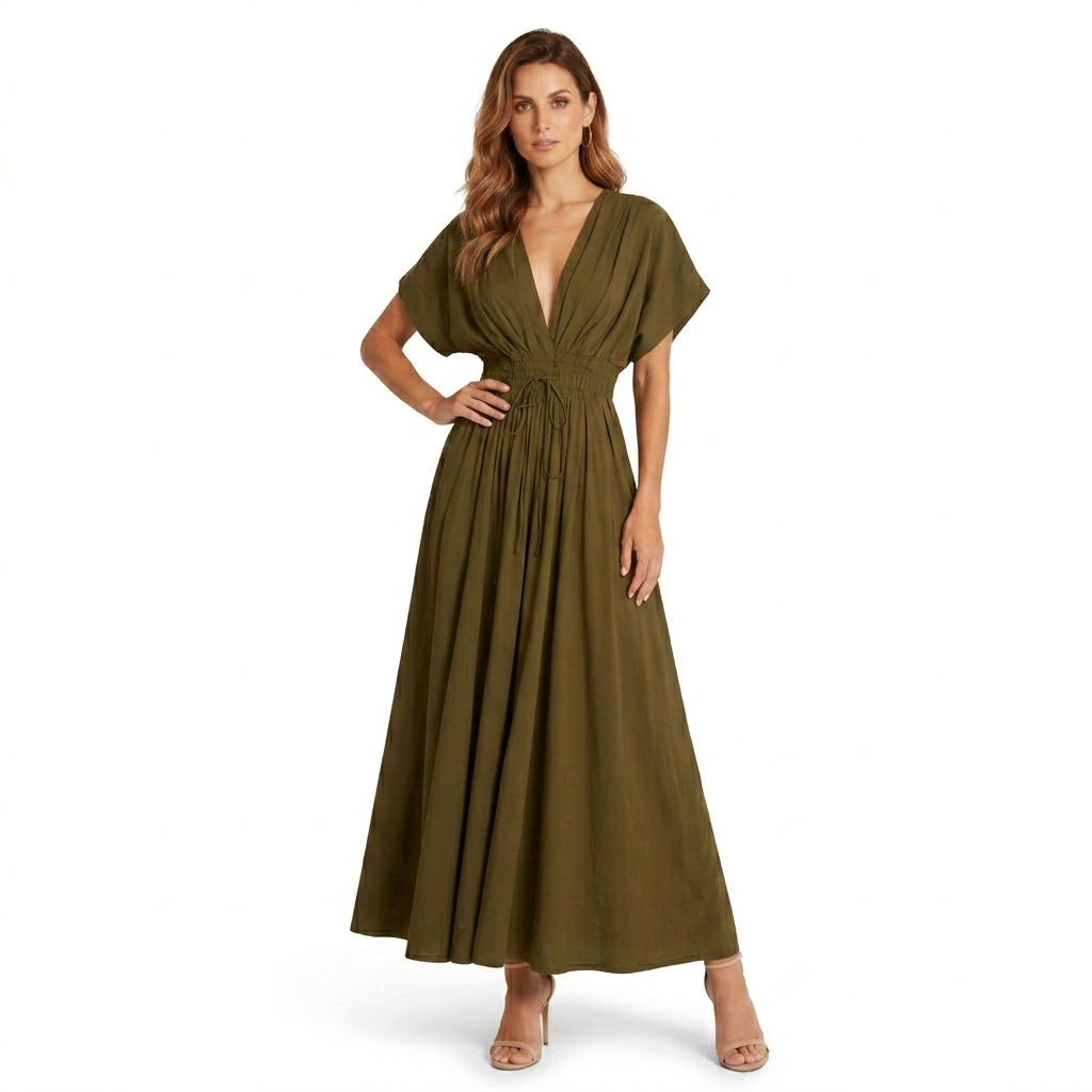 Pleated Kimono Sleeve Maxi Dress – A-Line Occasion Gown - Image 2