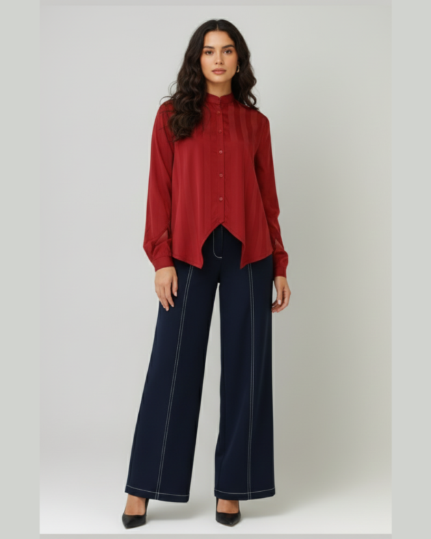 Women’s Red Satin Shirt | Elegant Long Sleeve Satin Blouse