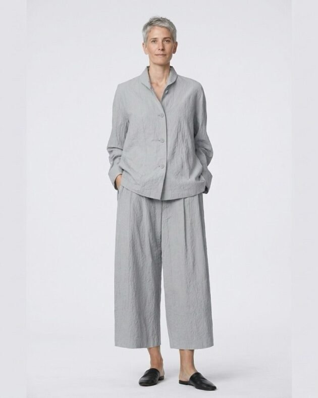 Women's Cotton Tunic Top & Elastic Waist Wide Leg Pants Set