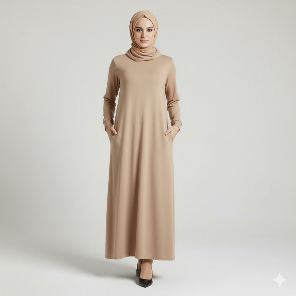 Glazed Cotton Abaya with Pockets – Modest Maxi Dress for Prayer - Image 4