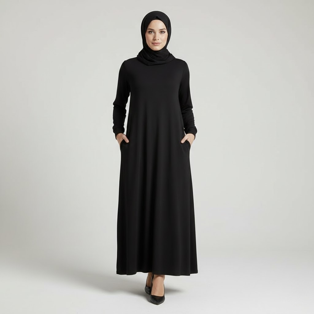 Glazed Cotton Abaya with Pockets – Modest Maxi Dress for Prayer