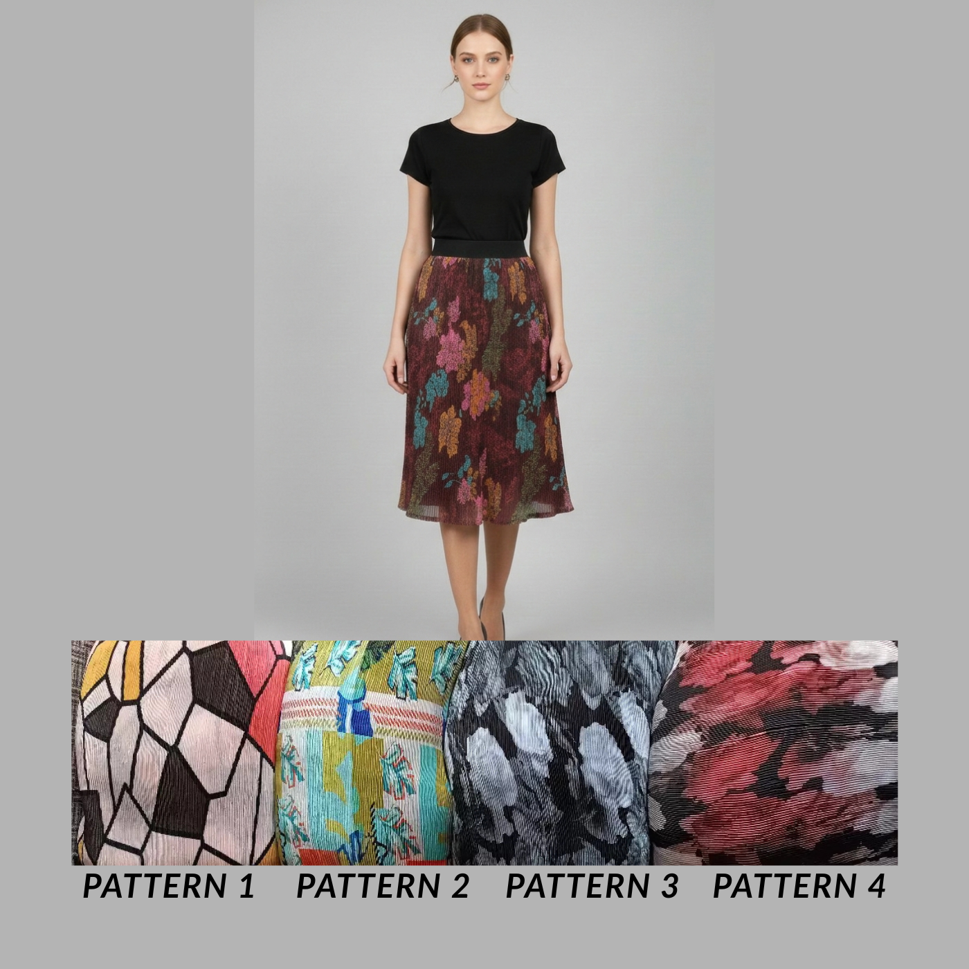 Women’s Pleated Printed Midi Skirt with Stretch Waist - Image 3