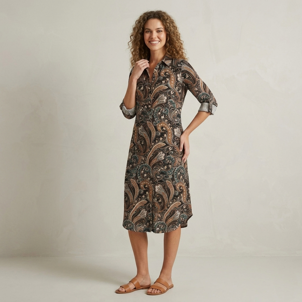 Women’s Rayon Paisley Shirt Dress – Casual Everyday Dress