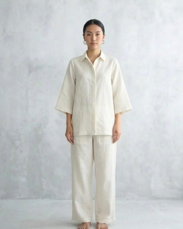 Cotton Co-Ord Set – Oversized Shirt & Wide-Leg Pants