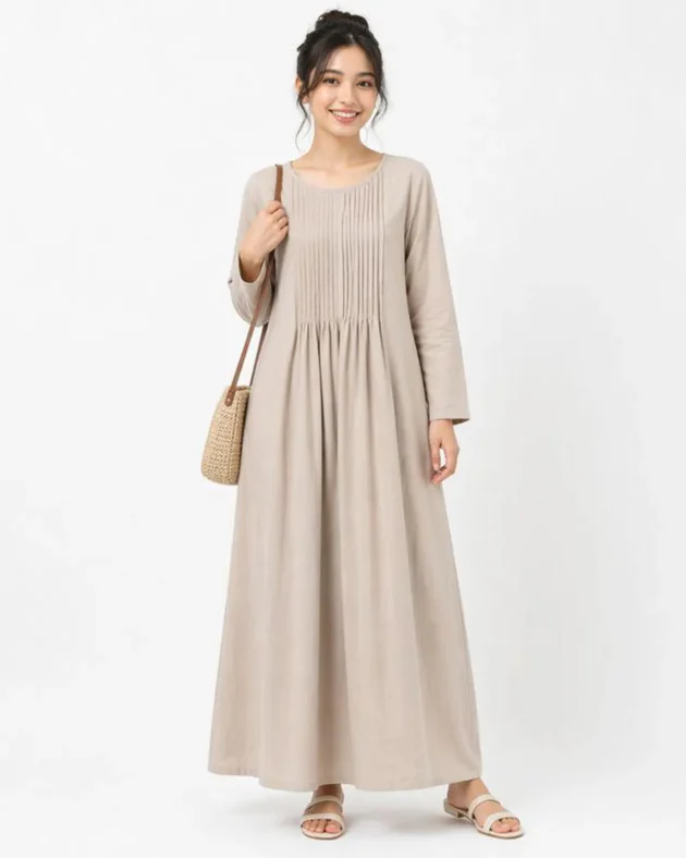Pure Cotton Modest Abaya – Flowy Glazed Finish Maxi Dress